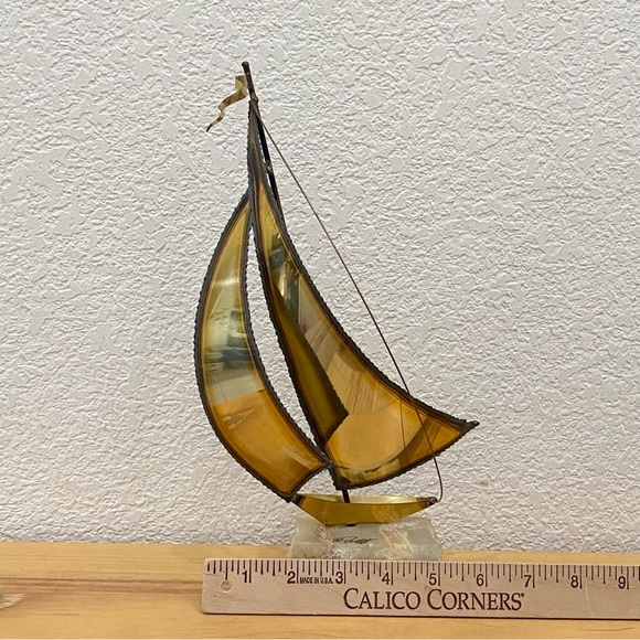 Vintage Demott Signed Brass Sculpture Sailboat Nautical Boat on Marble Base - Picture 6 of 15